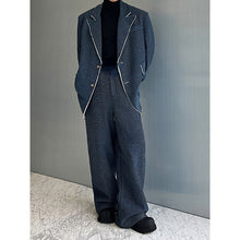 Load image into Gallery viewer, Shoulder-padded Raw-edge Denim Blazer Straight-leg Wide-leg Pants Two-piece Set