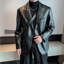 Load image into Gallery viewer, Vintage Pu Leather Suit Jacket