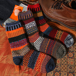 Men's Retro Ethnic Thick Line Socks
