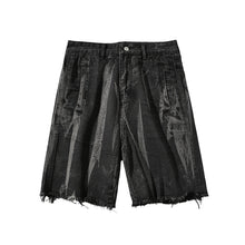 Load image into Gallery viewer, Washed Tie-dye Denim Frayed Shorts