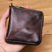 Load image into Gallery viewer, Retro Handmade Zipper Leather Wallet