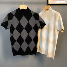 Load image into Gallery viewer, Half Turtleneck Short Sleeve Knit Plaid T-Shirt