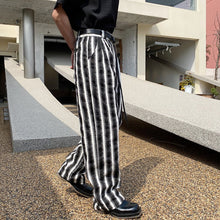 Load image into Gallery viewer, Black and White Striped Belt Tie Pants