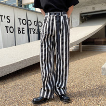 Load image into Gallery viewer, Black and White Striped Belt Tie Pants