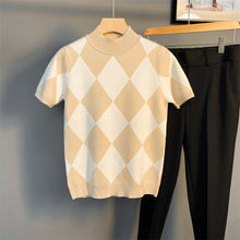 Load image into Gallery viewer, Half Turtleneck Short Sleeve Knit Plaid T-Shirt