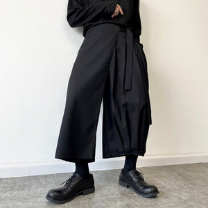 Pleated Wide-leg Straight Cropped Trousers
