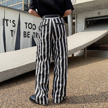Load image into Gallery viewer, Black and White Striped Belt Tie Pants