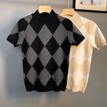 Load image into Gallery viewer, Half Turtleneck Short Sleeve Knit Plaid T-Shirt