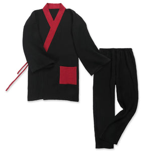 Retro Color Block V-neck Cotton Pajamas Set Zen Clothes