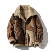Load image into Gallery viewer, Fleece Thick Lapel Motorcycle Leather Jacket