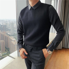 Load image into Gallery viewer, Fake Two Piece Shirt Collar Slim Sweater
