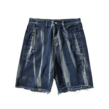 Load image into Gallery viewer, Washed Tie-dye Denim Frayed Shorts