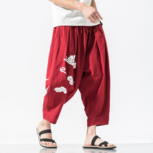 Load image into Gallery viewer, Cotton Linen Print Loose Ninth Pants
