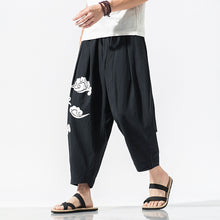 Load image into Gallery viewer, Cotton Linen Print Loose Ninth Pants