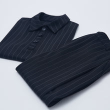 Load image into Gallery viewer, Slim Fit Striped Short Sleeve POLO Top Cropped Pants Set