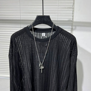 Round Neck translucent Long Sleeve T-shirt