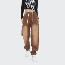 Load image into Gallery viewer, Vintage Brown Elastic Waist Washed Jeans