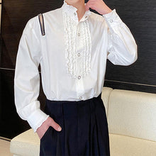 Load image into Gallery viewer, Ruffles Stand Collar Zipper Cutout Off Shoulder Shirt