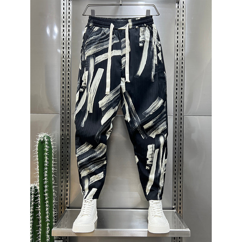 Printed Striped Cropped Harem Casual Pants
