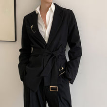 Load image into Gallery viewer, Black Tie Waist Blazer