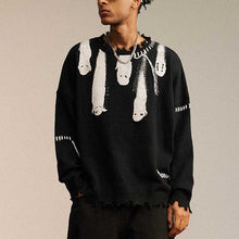 Load image into Gallery viewer, Printed Crew Neck Fringe Knit Sweater