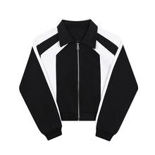 Load image into Gallery viewer, Black And White Colorblock Shoulder Pad Cropped Jacket
