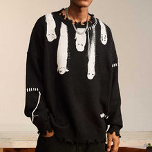 Load image into Gallery viewer, Printed Crew Neck Fringe Knit Sweater