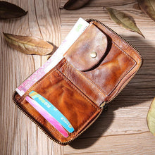 Load image into Gallery viewer, Hand Made Retro Genuine Leather Zipper Wallet
