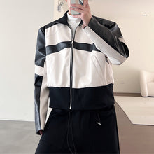 Load image into Gallery viewer, Black and White Stitching PU Leather Short Jacket