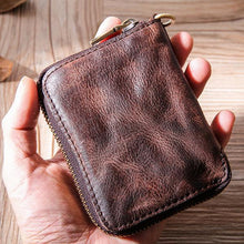 Load image into Gallery viewer, Hand Made Retro Genuine Leather Zipper Wallet