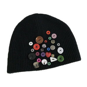 Irregular Button Trim Knitted Hat