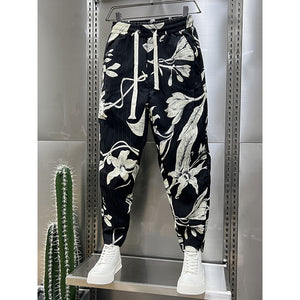 Printed Striped Cropped Harem Casual Pants