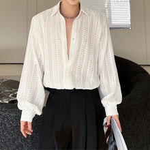 Load image into Gallery viewer, Retro Hollow Half Perspective Solid Color Spring Shirt