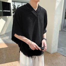 Load image into Gallery viewer, Tassels Raw Edge V Neck Half Sleeves T-Shirt