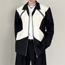 Load image into Gallery viewer, Black and White Leather Zip Up Jacket