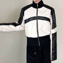 Load image into Gallery viewer, Black and White Stitching PU Leather Short Jacket