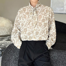 Load image into Gallery viewer, Printed Collar Ribbon Long Sleeve Shirt