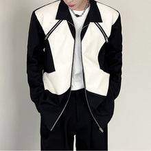Load image into Gallery viewer, Black and White Leather Zip Up Jacket
