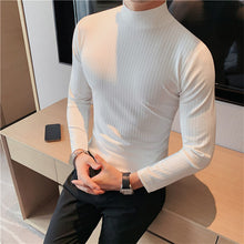 Load image into Gallery viewer, Half Turtleneck Slim Striped Long Sleeve Top