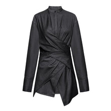 Load image into Gallery viewer, Stand Collar Cross Button Irregular Shirt