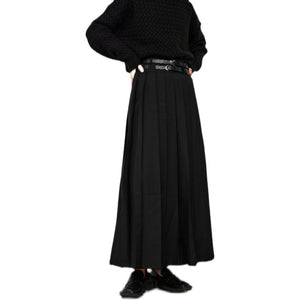 Double Belt Pleated A-line Skirt