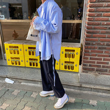 Load image into Gallery viewer, Blue Striped Casual Stand Collar Shirt