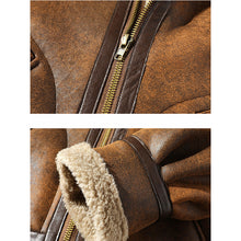 Load image into Gallery viewer, Fleece Thick Lapel Motorcycle Leather Jacket