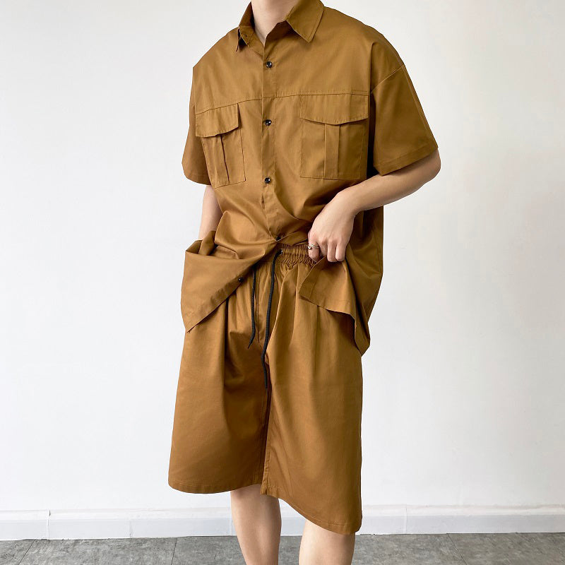 Two-Piece Square Neck Short Sleeve Shirt and Shorts