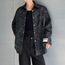 Load image into Gallery viewer, Retro Tie-dye Stitching PU Leather Long-sleeve Shirt