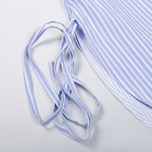 Blue Striped Casual Stand Collar Shirt