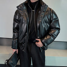 Load image into Gallery viewer, Winter Retro Fake Two Piece Thickened Warm Stand Collar Leather Jacket