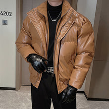 Load image into Gallery viewer, Winter Retro Fake Two Piece Thickened Warm Stand Collar Leather Jacket