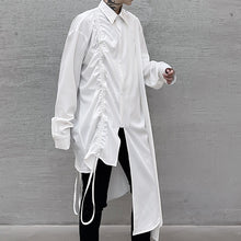 Load image into Gallery viewer, Drawstring Asymmetric Hem Midi Shirt