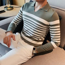 Load image into Gallery viewer, Striped Long-sleeve Knitted Polo Shirt